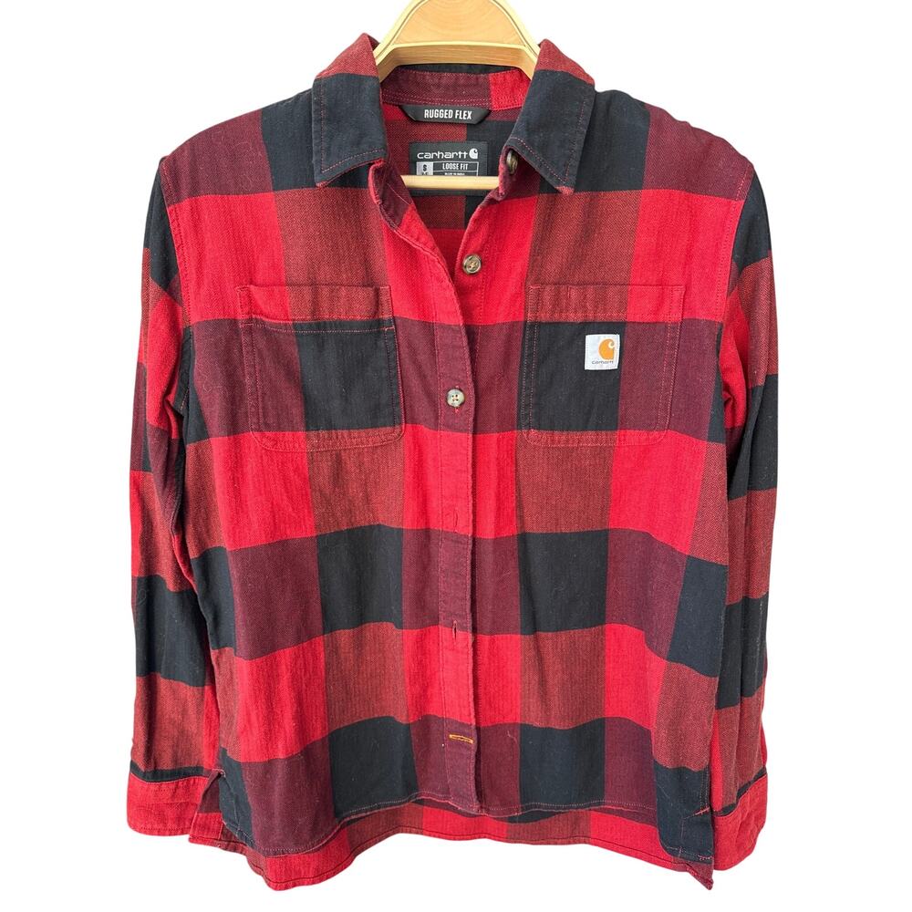 Carhartt Rugged Flex Buffalo Plaid Flannel Shirt Womens Small Red Black S